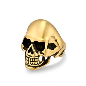 Vintage matte gold skull ring for men with gothic punk stainless steel finish