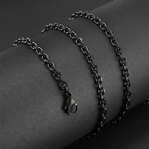 Close-up of black stainless steel O-chain necklace with secure lobster clasp fastening