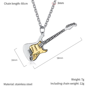 Detailed size chart for stainless steel guitar necklace with 60cm chain and dimensions