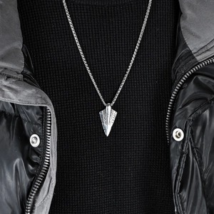 Vintage silver Viking rune arrow pendant necklace for men in Nordic punk steel style