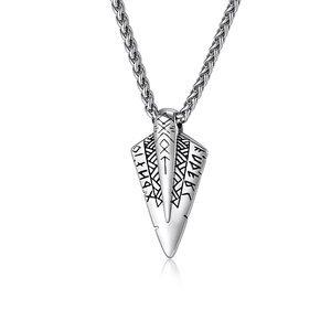 Vintage Viking rune arrow pendant necklace in retro stainless steel for men's fashion