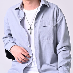Men's silver stainless steel cross pendant necklace with stylish thin chain link design
