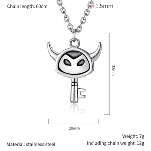 Detailed dimension guide for stainless steel devil key pendant with 60cm chain length