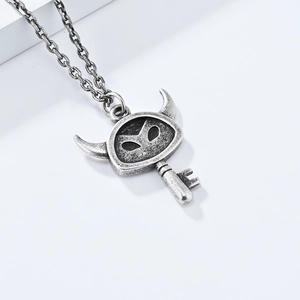 Retro punk demon key necklace with oxidized metal devil pendant and chain in gothic style