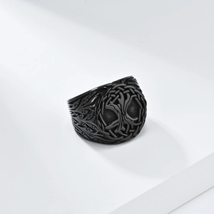 Bague arbre de vie viking nordique pour hommes en acier inoxydable noir mat vintage