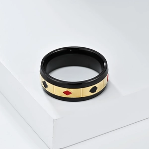 Bague rotative en acier inoxydable avec motif poker noir et doré pour soulager le stress