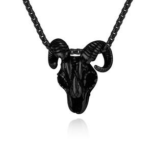 Gothic black stainless steel goat skull pendant necklace with classic box chain