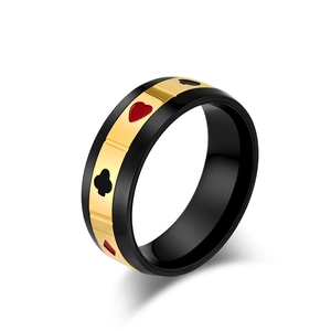 Bague Spinner Rotative en Acier Inoxydable pour Hommes Femmes Motifs de Cartes à Jouer Cœur Pique Anti Anxiété Décompression Bague Anneau Bijoux de Mode Cadeau