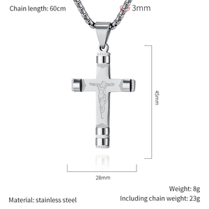 Spécifications détaillées de la taille du pendentif crucifix en acier avec dimensions et poids