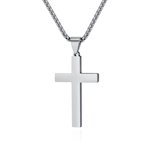 Polished stainless steel cross pendant necklace with box chain for men and women