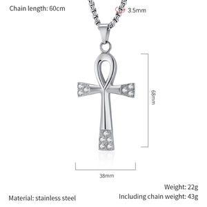 Dimensions détaillées du pendentif croix Ankh en acier inoxydable avec poids et taille