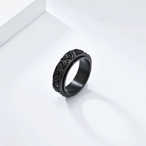Matte black stainless steel spinning ring with Eye of Horus and pyramid engraving