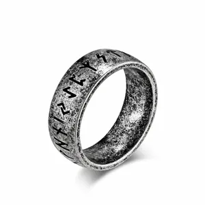 Vintage Nordic Viking Rune Stainless Steel Ring For Men Women Ancient Script Polished Band Ring Retro Ethnic Finger Jewelry