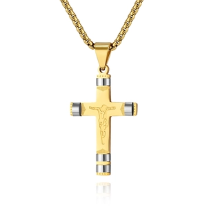 Minimalistische Kreuzhalskette aus Edelstahl in Gold und Silber für Herren mit Jesus