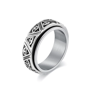 Vintage stainless steel Eye of Horus spinner ring with triangular pyramid engravings