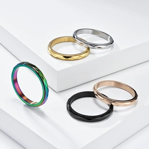 Unisex Stainless Steel Spinner Ring Rhombic Geometric Faceted Stress Relief Rotating Band For Men Women Minimalist Jewelry