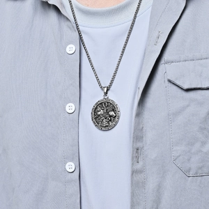 Ancient Egyptian Ankh Anubis Eye of Horus titanium steel medallion necklace for men