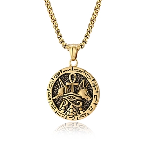 Ancient Egyptian Ankh Cross Eye Of Horus Anubis Stainless Steel Pendant Necklace For Men Retro Religious Gold Silver Jewelry