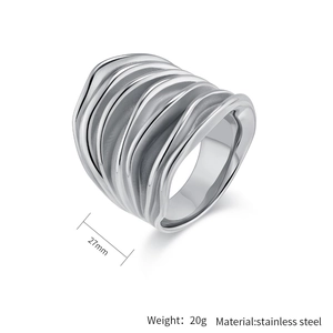Detailansicht eines 27mm breiten Edelstahlrings mit moderner Wellenstruktur