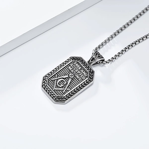 Freimaurer-Halskette aus Edelstahl mit silberner Box-Kette für Herren im Hip-Hop-Stil