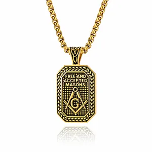 Edelstahl Freimaurer Anhänger Halskette Für Herren Hip Hop Winkelmaß Und Zirkel Buchstabe G Vintage Schmuck Ohne Kette
