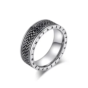Vintage Nordic Viking Rune Celtic Knot Stainless Steel Ring For Men Retro Silver Gold Black Punk Jewelry Band Ring Gift