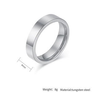 Detail showing 4mm width and 8g weight of polished tungsten steel wedding ring