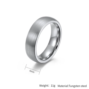 Detail view of 6mm matte tungsten steel ring showing brushed finish and polished inner band
