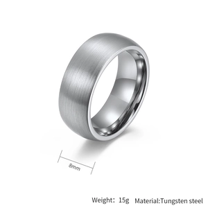 Close-up of 8mm matte tungsten steel ring with brushed finish and polished inner band