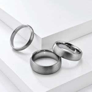 Minimalist brushed tungsten wedding bands with polished inner surface for couples