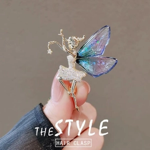 Elegante Legierung Engelsflügel Brosche Für Damen Strass Gradient Schmetterling Fee Tanzendes Mädchen Anstecknadeln Hochzeit Schmuck