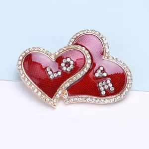 Alloy Rhinestone Double Heart LOVE Brooch Elegant Red Enamel Pin For Women Wedding Party Clothing Decoration Fashion Jewelry Gift