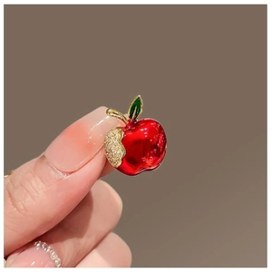 Red Apple Brooch Alloy Rhinestone Enamel Fruit Lapel Pin For Women Girls Christmas Eve Jewelry Accessory Gift