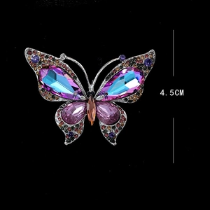 Detailed view of Aurora Purple Butterfly Brooch with colorful crystals and 4.5CM height