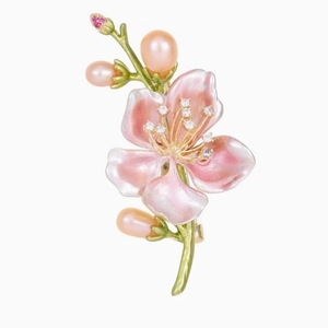 Elegante Spilla in Smalto a Forma di Fiore di Magnolia Con Perla Artificial Sintetica Zirconia Stile Cinese Gioielli per Donna