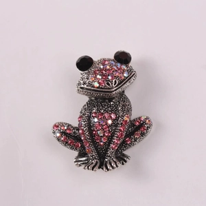Vintage Silver Alloy Frog Brooch With Pink Rhinestone AB Crystal For Banquet Party Wedding Women Men Animal Jewelry