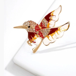 Broche Colibri en Émail et Strass pour Femmes Alliage Plaqué Or Animal Oiseau Broche Élégante Bijoux de Fête