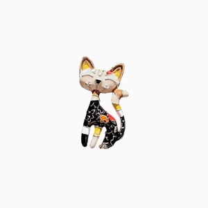 Japanese style black cat enamel brooch with vintage kimono pattern for women suits