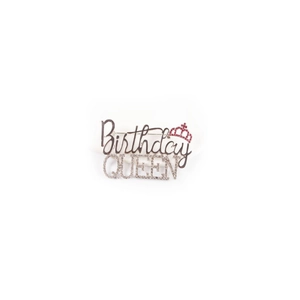 Detailed close-up of Birthday Queen brooch with sparkling crown and crystal accents
