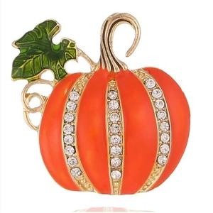 Broche citrouille orange étincelante avec strass et émail pour costume d'Halloween