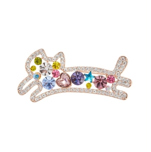 Broche Chat Mignonne à la Mode avec Strass Colorés Épingle Animale en Alliage de Luxe Électroplaquée pour Décoration de Vêtements Femmes Bijoux
