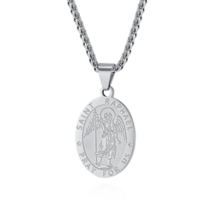 Erzengel Sankt Raphael Religiöse Medaille Anhänger Halskette Edelstahl Vintage Christlicher Schmuck Für Herren Damen Gebet Geschenk
