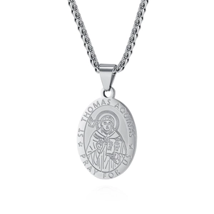 Saint Thomas Aquinas Patron Saint Medal Pendant Necklace Stainless Steel Religious Prayer Medal Necklace For Men Women Jewelry