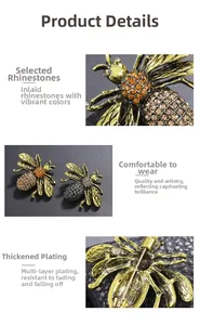 Detailed close-up showing the multi-layer plated insect brooch with sparkling rhinestones