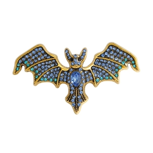 Vintage Fledermaus-Brosche aus goldener Legierung mit blauen und grünen Strasssteinen