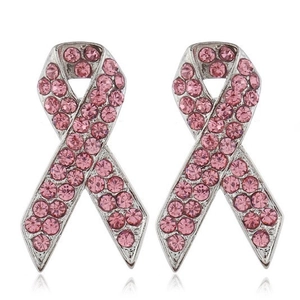 Orecchini a perno a nastro rosa con strass scintillanti e base in lega d'argento
