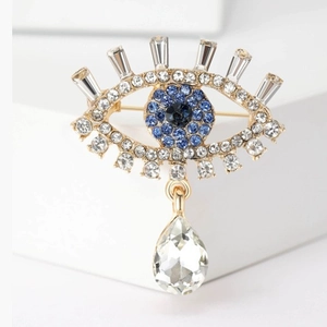 Luxury Evil Eye Brooch Pin For Women Zinc Alloy Rhinestone Eye Shaped Breastpin Fashion Jewelry Accessory For Clothing Decoration