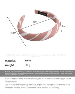 Pink and white striped fabric headband with sponge padding and 3cm thickness dimensions