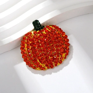 Halloween Kürbis Brosche Für Damen Luxus Legierung Orange Rot Grün Strass Vollbesetzt Vergoldet Frucht Anstecknadeln Modeschmuck