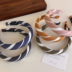 Women Fabric Sponge Padded Striped Headband High Top Hair Hoop Vintage Japanese Style College Girl Hair Accessories For Daily Wear